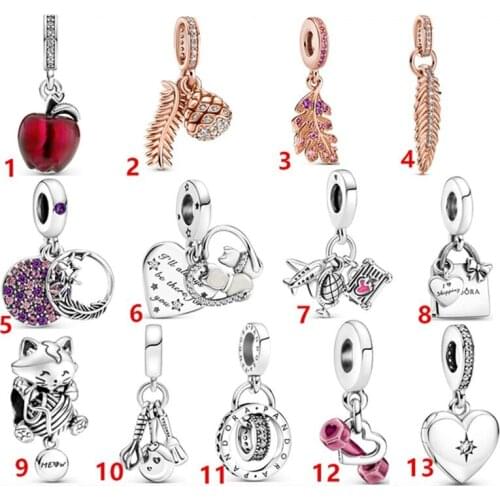 100% 925 Silver New Red Apple Airplane Trunk Globe Pendant Suitable For The Original Pandora Bracelet Womens Diy Charm Jewelry