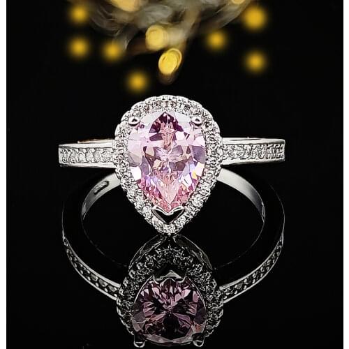 Real 925 Sterling Silver pink pear cut zircon the engagement Rings for Women Wedding anel aneis Fashion party personalized R603