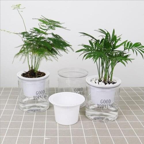 1PC Lazy Self-watering Flowerpot Automatic Water Absorption Succulent Aquaculture Transparent Round Plastic Hydroponic Flowerpot
