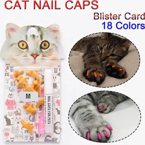 20 Pcs New Blister Card Anti-scratch Silicone Soft Cat Nail Caps Cat Paw Claw Nail Protector With Applicator And Free Glue