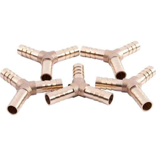 5pcs 8mm 3 Ways Y-Piece Brass Air Gas Hose Barb Connector Tube Coupler