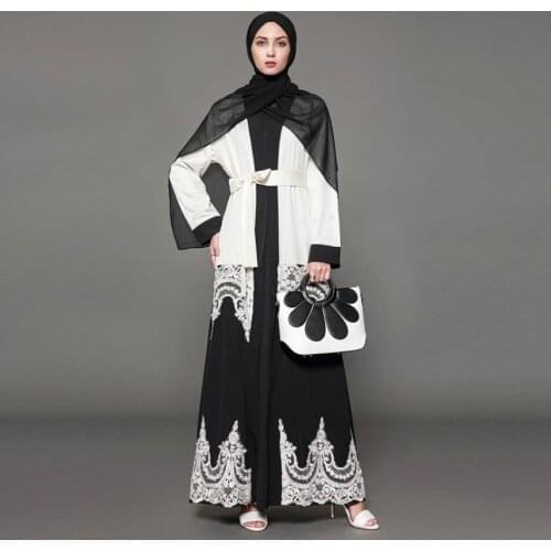 5XL Plus size Ramadan Eid Opened Abaya lace Robe Musulmane Dubai Fashion Muslim Dress lace Robes Arab Worship Service Wj1476