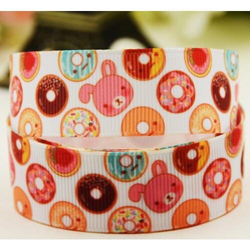 22mm 25mm 38mm 75mm Doughnut Cartoon printed Grosgrain Ribbon party decoration 10 Yards X-02913