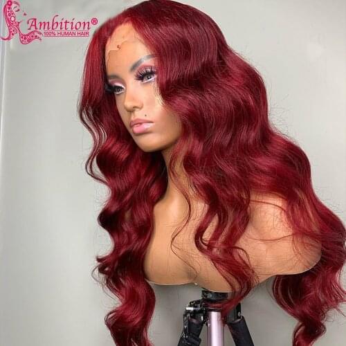 Ambition Deep Red Brazilian Human Hair Wigs Pre plucked Loose Wave 13x4 Lace Frontal Wigs for Women Lace Wigs Bleached Knots