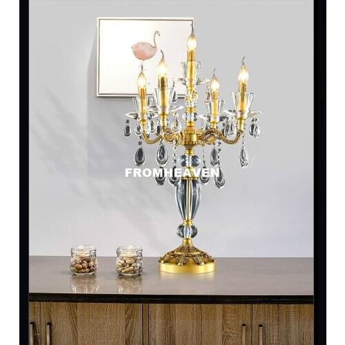 Free Shipping European 100% Copper Table Lamp Luxury Crystal Table Lamp European Style Bedroom Bedside Lighting Fixture Lighting