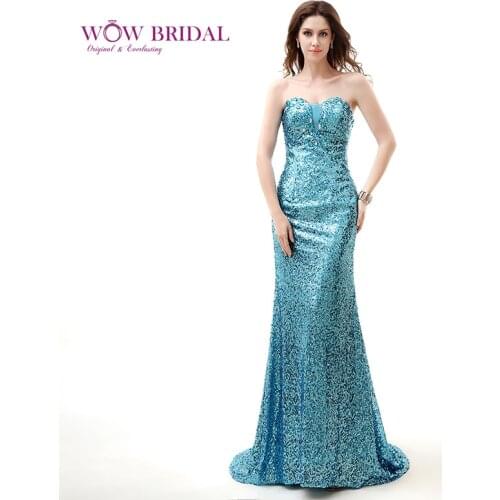 Wowbridal Sparkly Gorgeous Long Prom Dress 2021 Sweetheart Strapless Crystal Beaded Sequined Sweep Train Mermaid Women Dress
