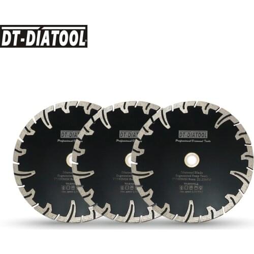 DT-DIATOOL 3pcs Segmented Deep Teeth Diamond Cutter Saw Blades Cutting Disc for cutting Granite Stone Concrete Dia 7inch/180mm