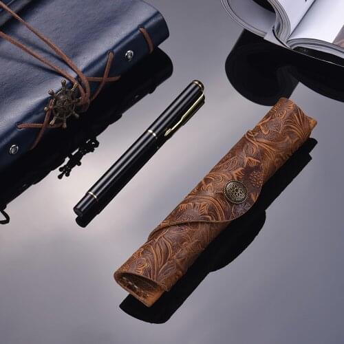 7 * 1.2''Antique Leather Pen Case School Bag Fountain Handmade Sleeve Bag Pouch Protector for Single Pen Stylus Ballpoint
