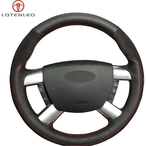 LQTENLEO Black Genuine Leather Suede Steering Wheel Cover For Ford Kuga 2008-2011 Focus 2 2005-2011 Focus 3 2012-2014 C-MAX 2007