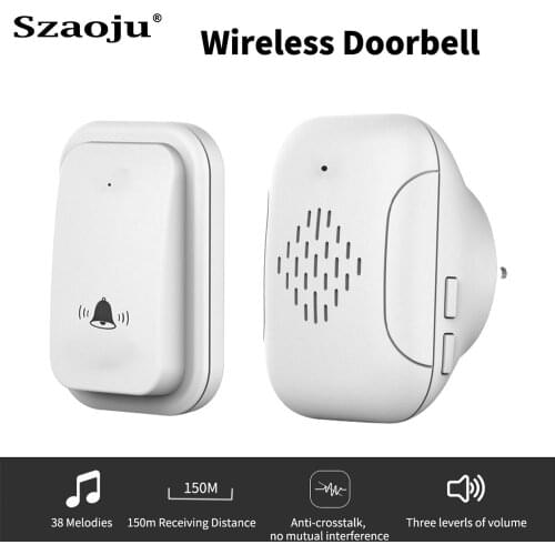 Szaoju Home Safety Welcome Wireless Doorbell Alarm EU/US Plug Smart Doorbell With 433MHz 38 Songs 1/2 Button Doorbell Ringer Kit