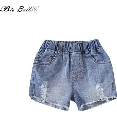 Fashion Girl Denim Shorts Pants Summer Children Casual Solid Ripped Shorts Cotton Girl Trousers1-4 Years Kids Girl Clothes