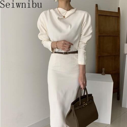 Elegant O-neck Full Sleeve Women Dress OL Style Slim Waist Belted Female Package Hip Dress Long Spring Vestidos 2021
