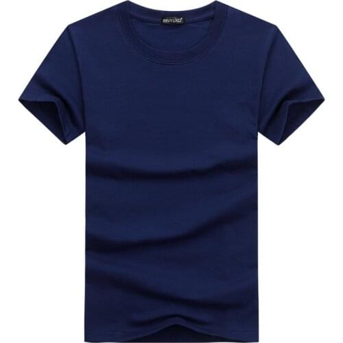 Casual Style Plain Solid Color Mens T-shirts Cotton Navy Blue Regular Fit T-shirts Summer Tops Tee Shirts Man Clothing 5XL