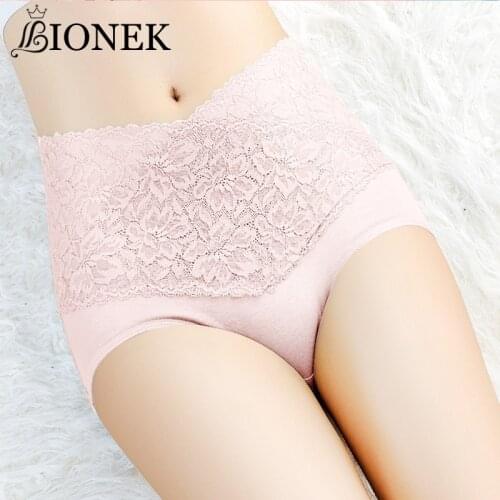 BIONEK Cotton High-Waist Lace Seamless Underwear Ladies Sexy Underpants Intimates Lingerie Abdomen Briefs Comfortable Panties