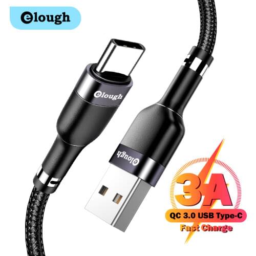 Elough USB Type C Cable For Xiaomi Redmi Poco x3 Samsung 3A Fast Charging USB-C Cable Mobile Phone Charger Type-C Data Wire Cord