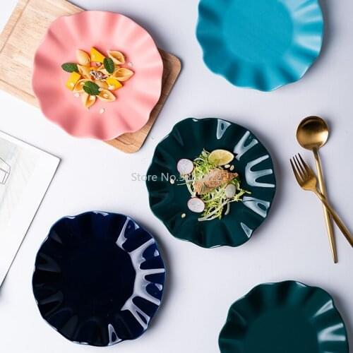 Ceramic Dish Small Dish Dish Nordic Creative Household Tableware Lotus Leaf Dish Lotus Leaf Dish Dark Green Emerald
