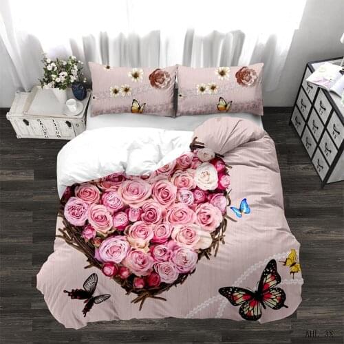 Rose Flower Picture Quilt Cover Pillowcase Family Quilt Cover Quilt Cover 2/3P Wedding Room Bedding Set Queen