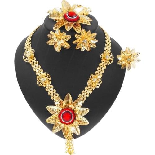 Yulaili New Plating Thick Gold Sunflower Jewelry Set and Luxurious Exaggerated Brazilian Gold Ladies Wedding Gift Jewelry Sets
