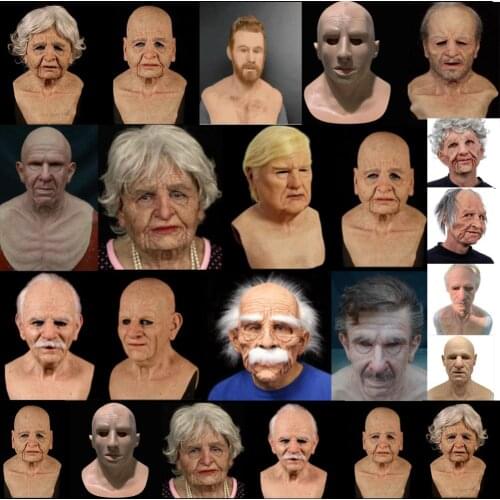 Cosplay Bald Old Man Wrinkle Face Mask Halloween Party Carnival Props