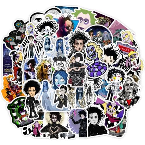 50pcs Stickers Tim Burton Classic Movie Edward Scissorhands Graffiti Sticker For Skateboard Bicycle Laptop Waterproof Decals