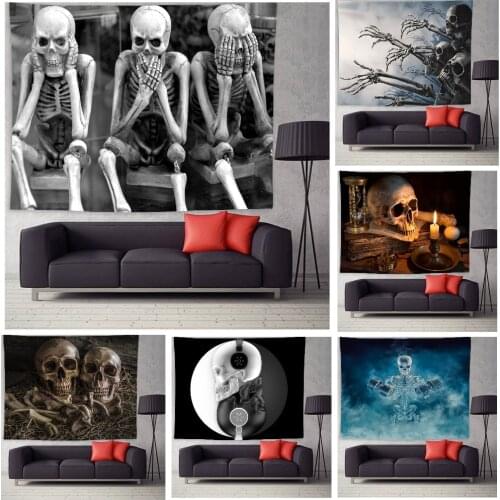 Skull Tapestry Wall Hanging Tapestries Trippy Skeleton Hippie Psychedelic Art Funny Polyester Decorative for Living Room Bedroom