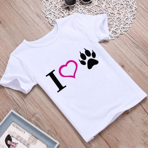 New Shelves Cute Boys T-shirt White Shirt Cherish Animal I Love Dog Footprint Children Clothes Cartoon Girls T Shirts Funny Cozy