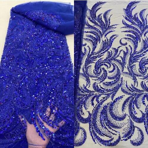 Latest African Lace Fabric High Quality French S-688681 Lace Fabric with beads and sequins for Nigerian Party Dres