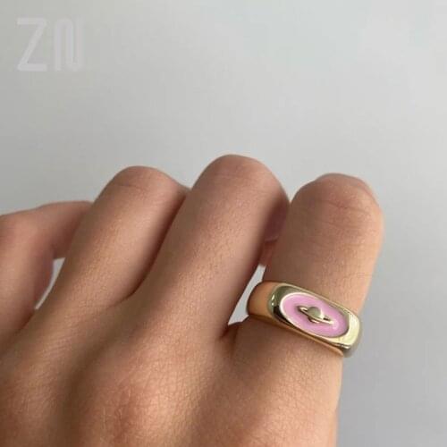 ZN New Space Rings for Women Fashion Dripping Oil Ring Girl Pink Design Sense Planet Rings Jewelry Gift