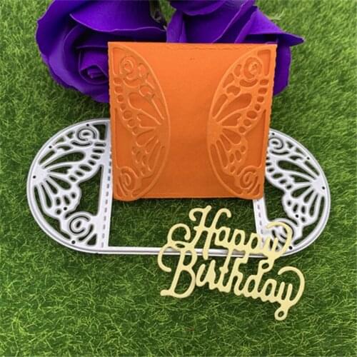 Butterfly Double Door Happy Birthday English Alphabet Card Greeting Card Hand Embossed DIY Album Scrapbook Greeting Card Decorat
