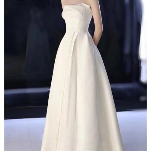 Korea Style Strapless Wedding Dresses Sleeveless Satin Floor Length A-Line Bridal Dress Arabic Wedding Gowns vestido novia