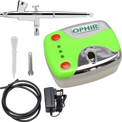 OPHIR Portable 0.2 mm Air-brush Dual-Action Airbrush Kit with Air Compressor for Makeup Face Paint Temporary Tattoo_AC002+AC073