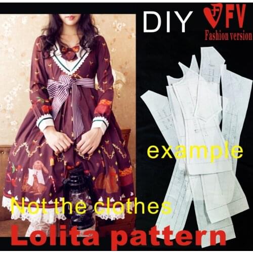 Lolita Pattern Womens Long Sleeve Dress Sewing Drawing 1:1 Garment Making Pattern LOLI-22