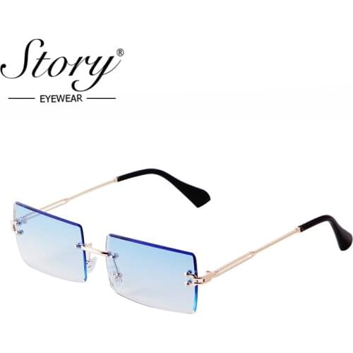 STORY Vintage Rimless Rectangle Sunglasses Women Men 2020 Luxury Design Fashion Slice Gradient Pink Square Sun Glasses S3468