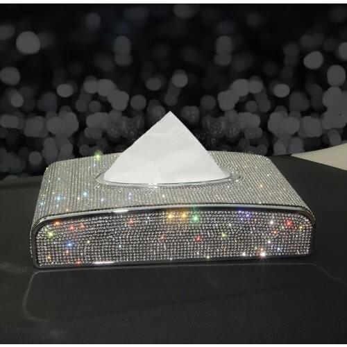 Rhinestone Car Tissue Box Diamond Crystal Auto Luxury Tissue Holder Block-type Tissue Box Car Styling Diamante Bling Cover Women