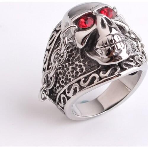 Thick and heavy Red eye Skull 316L Stainless Steel finger rings for men wholesale
