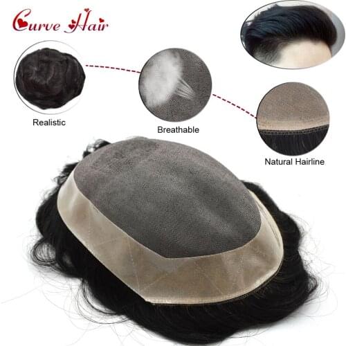 Fine Mono Mens Toupee Poly Coating Perimeter Remy Hair Replacement Hairpiece Monofilament Wig Factory Direct All Color Stock