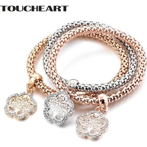 TOUCHEART 3 pcs/set Flower Shape Tree Of Lif Bracelet & Bangles Charms For Women Silver Jewelry Making Plant Bracelets SBR180087