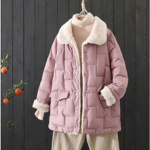 Women Parkas 2021 New Solid Color Long Sleeve Winter Jacket Women Coats Plus Velvet Thick Coat Female Warm Lamb wool Jacket
