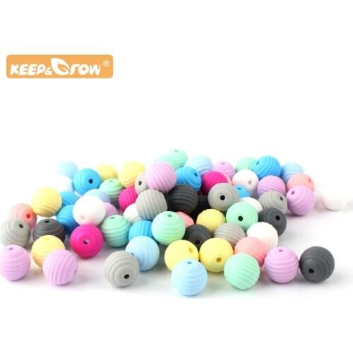 Keep&Grow 10pcs 15mm Round Spiral Silicone beads Food Grade Beads DIY Threaded BPA Free Beads Baby Teethers