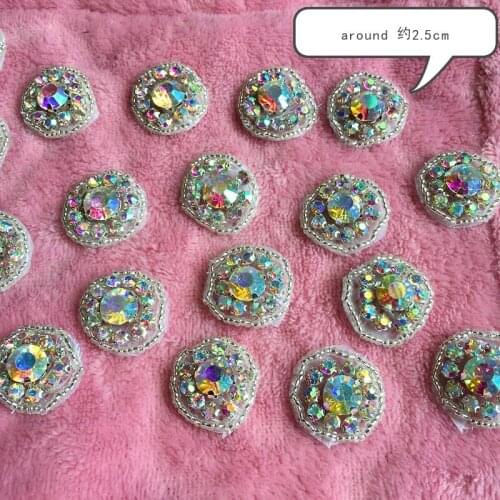 2.5cm round AB crystal applique for scarf hat ornaments rhinestone hotfix trims for dress clothing decoration DIY hand crafts