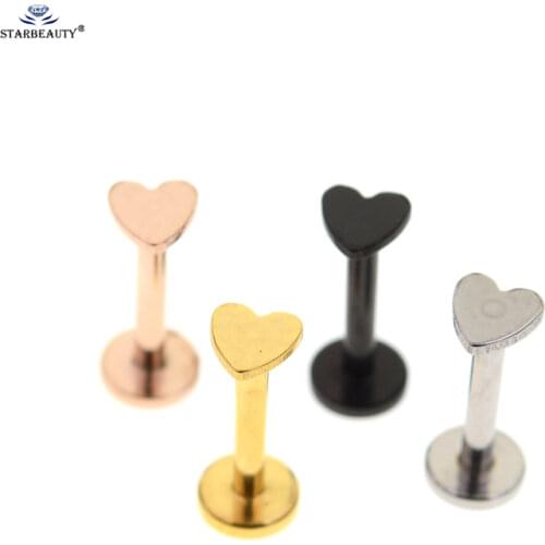 2pcs 1.2x6/8mm Heart Nose Piercing Helix Piercing Tragus Piercing Labret Lip Ring Nose Ring Cartilage Earrings Pircing Jewelry