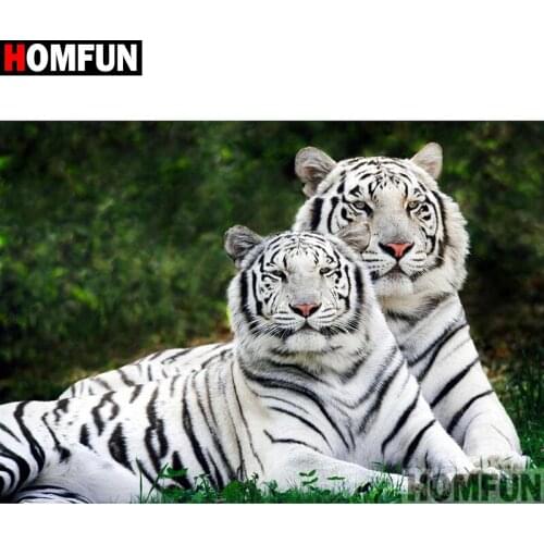 HOMFUN Full Square/Round Drill 5D DIY Diamond Painting "White tiger" Embroidery Cross Stitch 5D Home A08369