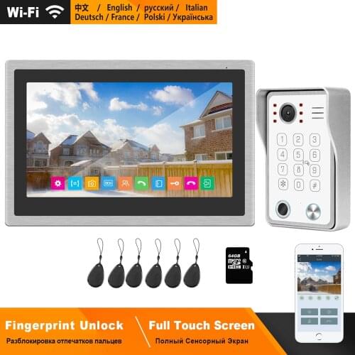 HomeFong Wireless Video Intercom for Home IP Video Doorbell Fingerprint Unlock HD 10 inch Touch Screen Wifi Intercom System Kit