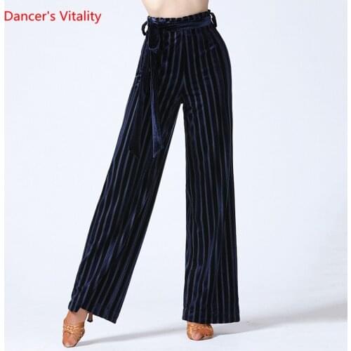 Latin dance Female adult Temperament High Wais Long Pants Practice Clothes Ballroom Dancewear Modern Dancing Wide Leg Trousers