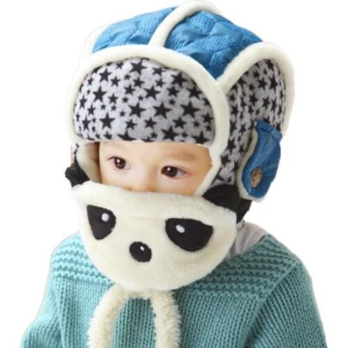 Doitbest 2 to 6 Years Baby boy Bomber hat Thicken cartoon panda Winter Beanies fur inside Child hats kids girls Earflap Caps