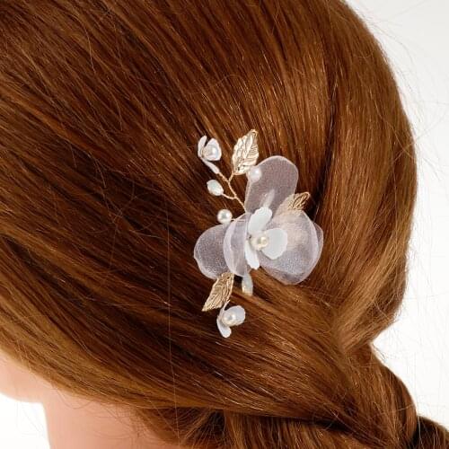 Elegant Artificial Pearls Leaf Flower Hair Pins Hair Stick Wedding Bridal Bridesmaid Headpieces