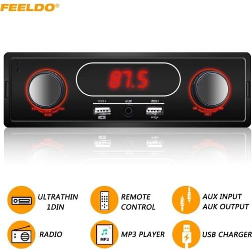 FEELDO Ultrathin 1DIN Car MP3 Player With FM Radio AUX IN/OUT High Power USB Charger IR Remote Control #CA3838