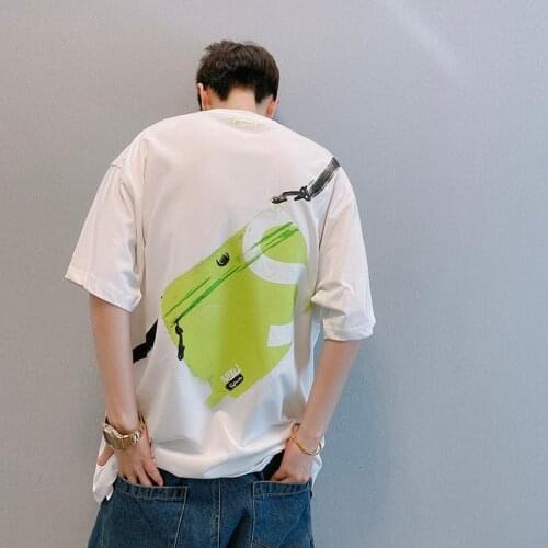 Summer Mens Black White Short Sleeve T-shirt Print Graffiti Loose Leisure Cotton Top C27