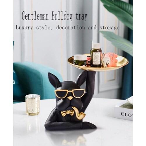 Living Room Decoration Resin Bulldog Storage Decoration Creative Dog Statue Tissue Box Tray Living Room Coffee Table Home Deco