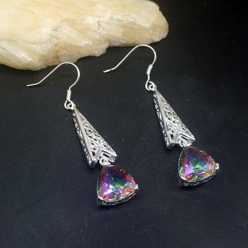 Hermosa Mysterious Rainbow Mystical Topaz Genuine 925 Silver Dangle Hook Earrings Jewelry Gifts for Women Girls 20213718